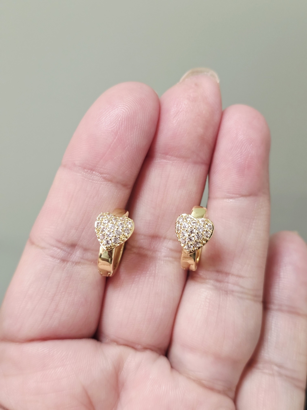 18k Gold Plated Heart Pavé Huggie Earrings - Sparkling Gold Tone